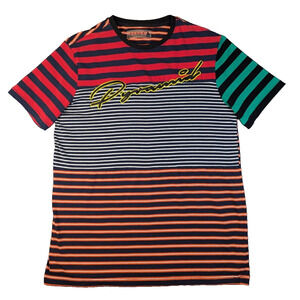 Black Pyramid T-Shirt Medium Men's Short Sleeve Striped Tee Colorful Cotton